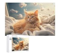 Puzzle Per Adolescenti 1000 PCS Fluffy Orange Kitten on Soft Blanket Puzzle Divertenti Da Assemblare, Modelli, Regali Unici Per Compleanno E Natale 1000 PCS