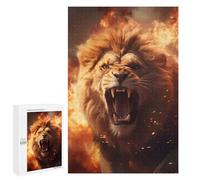 Puzzle Per Adolescenti 1000 PCS Furious Lion Fire Flames Puzzle Per Adulti Giochi Rilassanti Assemblaggio Di Modelli Interazione Genitore-figlio 1000 PCS