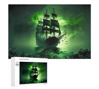 Puzzle Per Adolescenti 1000 PCS Ghost Ship in Mystic Green Fog Puzzle Divertenti Da Assemblare, Modelli, Regali Unici Per Compleanno E Natale 1000 PCS