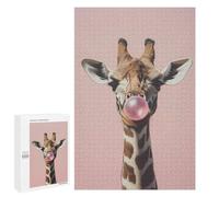 Puzzle Per Adolescenti 1000 PCS Giraffe Blowing Pink Bubble Gum Puzzle Per Adolescenti Giocattolo Decorazione Da Parete Ma Divertente E Umoristico Unico Compleanno E Regali 1000 PCS