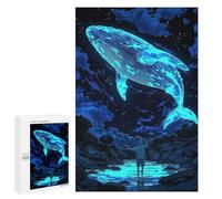 Puzzle Per Adolescenti 1000 PCS Glowing Whale Above Water, Boy Watching Puzzle Per Adulti Gioco Rompicapo Assemblaggio Di Modelli Interazione Genitore-figlio 1000 PCS