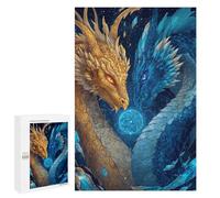 Puzzle Per Adolescenti 1000 PCS Golden And Blue Dragons Artwork Puzzle Per Adolescenti Vacanza in Casa Passatempo Per Compleanno, Natale Divertimento in Famiglia E Serata Giochi 1000 PCS