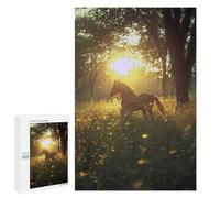 Puzzle Per Adolescenti 1000 PCS Horse in Golden Meadow at Sunset Puzzle Per Adulti Giocattolo Decorazione Da Parete Vacanza A Casa Passatempo Per Compleanno, Natale 1000 PCS