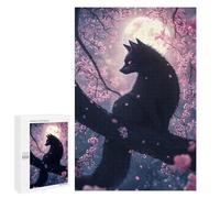 Puzzle Per Adolescenti 1000 PCS Japanese Black Fox Kitsune Cat in Cherry Blossoms Puzzle Per Adulti Antistress Giocattoli Migliorano La Memoria Difficili E Stimolanti 1000 PCS