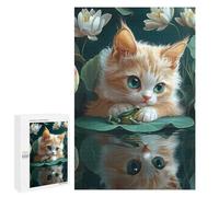 Puzzle Per Adolescenti 1000 PCS Kitten And Frog on Lily Pad Cornish Rex Cat Puzzle Per Adulti Giochi Rilassanti Analisi E Logica Divertimento Attività A Casa, 1000 PCS