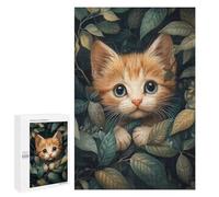 Puzzle Per Adolescenti 1000 PCS Kitten Hiding In Leaves Puzzle Per Adulti Giochi Rilassanti Per Divertimento in Famiglia Regali Di Natale E Compleanno 1000 PCS