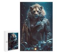 Puzzle Per Adolescenti 1000 PCS Lion Biker in Leather Jacket Puzzle Per Adulti, Gioco Rompicapo, Decorazione Perfetta, Divertimento A Casa, Attività, 1000 PCS
