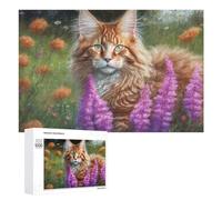 Puzzle Per Adolescenti 1000 PCS Maine Coon Cat in Flower Field Puzzle Antistress Decorazione Per La Casa Regali Unici Per Compleanno E Natale 1000 PCS