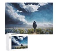 Puzzle Per Adolescenti 1000 PCS Man Walking Through Flower Field Under Stormy Sky Puzzle Per Adulti Giochi Rilassanti Decorazione Da Parete Ottimo Regalo Per I Giocatori 1000 PCS