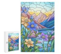 Puzzle Per Adolescenti 1000 PCS Mountain Flowers Stained Glass Puzzle Per Adulti Giochi Rilassanti Decorazione Murale Attività Divertenti A Casa 1000 PCS