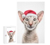 Puzzle Per Adolescenti 1000 PCS Oriental Shorthair Cat with Santa Hat Portrait Puzzle Giochi Rilassanti Decorazione Per La Casa Regali Unici Per Compleanno 1000 PCS