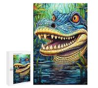 Puzzle Per Adolescenti 1000 PCS Stained Glass Crocodile in Jungle Puzzle Per Adulti Giocattolo Decorazione Da Parete Vacanza A Casa Passatempo Per Compleanno, Natale 1000 PCS