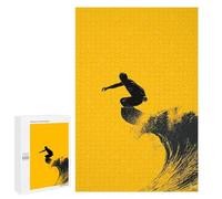 Puzzle Per Adolescenti 1000 PCS Surfer Silhouette - Bold Wave on Yellow Puzzle Per Adulti Giochi Rilassanti Analisi E Logica Divertimento Attività A Casa, 1000 PCS