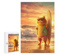 Puzzle Per Adolescenti 1000 PCS Surfing Cat Sunset Beach Puzzle Per Adolescenti Sfida Difficile Allena La Tua Mente E Le Tue Mani Rompicapo Giochi Per Famiglie 1000 PCS