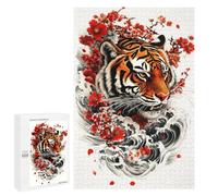 Puzzle Per Adolescenti 1000 PCS Tiger with Cherry Blossoms Puzzle Per Adulti, Gioco Rompicapo, Decorazione Perfetta, Divertimento A Casa, Attività, 1000 PCS