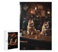 Puzzle Per Adolescenti 1000 PCS Two Cats Bar Beer Drinking Puzzle Per Adulti Giocattolo Decorazione Da Parete Vacanza A Casa Passatempo Riduzione Dello Stress Regali 1000 PCS