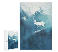 Puzzle Per Adolescenti 1000 PCS White Deer in Blue Abstract Landscape Puzzle Giochi Rilassanti Decorazione Per La Casa Regali Unici Per Compleanno 1000 PCS