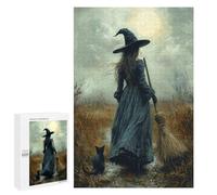 Puzzle Per Adolescenti 1000 PCS Witch with Black Cat in Moonlit Field Puzzle Per Adolescenti, Divertente E Spiritoso Per Compleanno, Natale, Regali Di Compleanno 1000 PCS