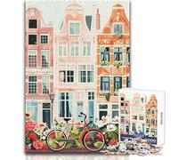 Puzzle per adolescenti 1000 pezzi Amsterdam Case e bicicletta Arte Giocattolo Gioco intellettuale Gara di velocità a mano Regalo di compleanno Dimensioni 38x26cm