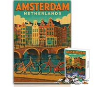 Puzzle per adolescenti 1000 pezzi Amsterdam Paesi Bassi Poster di viaggio Giocattolo Gioco intellettuale per divertimento in famiglia Regalo di compleanno Dimensioni 38x26cm