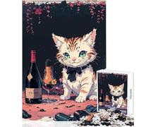 Puzzle per adolescenti 1000 pezzi Anime Gatto con vino Giocattolo educativo Ottimo regalo per giochi Giochi per famiglie Allena il tuo cervello e le tue mani Dimensioni 38x52cm