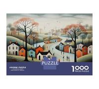 Puzzle Per Adolescenti 1000 Pezzi Autumn Village Scene with People Walking Puzzle Fai Da Te Giocattoli Staycation Passatempo Regali Unici Di Compleanno E Natale 70x50cm/1000pcs