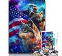 Puzzle per adolescenti 1000 pezzi bandiera americana lupo, antistress sfida difficile arredamento unico per la casa e regali 50x75cm