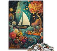 Puzzle per adolescenti 1000 pezzi Barca psichedelica Difficile e stimolante con poster abbinato e foglio di quiz per età 14 50x75cm
