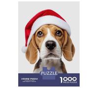 Puzzle Per Adolescenti 1000 Pezzi Beagle Puppy with Santa Hat Portrait Puzzle Fai Da Te Giocattoli Staycation Passatempo Regali Unici Di Compleanno E Natale 38x26cm/1000pcs