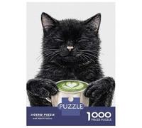 Puzzle Per Adolescenti 1000 Pezzi Black Cat Holding Matcha Latte Puzzle Per Adulti Gioco Per Famiglie Vacanza A Casa Ammazzare Il Tempo Offerta Come Regalo Per Tutta La Famiglia 38x26cm/1000pcs