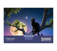 Puzzle Per Adolescenti 1000 Pezzi Black Cat Moon Night Puzzle Per Adulti Gioco Rompicapo Decorazione Da Parete Regalo Antistress 38x26cm/1000pcs