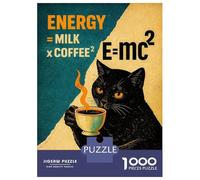 Puzzle Per Adolescenti 1000 Pezzi Black Cat with Coffee And Equation Puzzle Per Adulti Giocattolo Decorazione Da Parete Decorazione Perfetta Regali Unici Per Compleanno E Natale 70x50cm/1000pcs