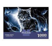 Puzzle Per Adolescenti 1000 Pezzi Blue Butterfly Cat Wall Art Puzzle Per Adulti Giochi Rilassanti Un'opera D'arte Regali Di Natale E Compleanno 38x26cm/1000pcs