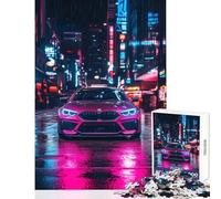 Puzzle per adolescenti 1000 pezzi BMW rosa in Neon City Giocattolo educativo Ottimo regalo per giochi Giochi per famiglie Allena il tuo cervello e le tue mani Dimensioni 38x26cm