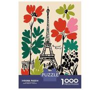 Puzzle Per Adolescenti 1000 Pezzi Bonjour Paris Floral Eiffel Tower Art Puzzle Per Adulti Gioco Pratico Difficile Divertente Attività A Casa, 38x26cm/1000pcs