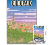 Puzzle per adolescenti 1000 pezzi Bordeaux Francia Poster di viaggio vintage Place De La Bourse Specchio d'acqua Giocattolo Gioco intellettuale Migliora la memoria Regali di compleanno 38x52cm