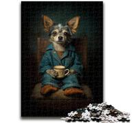 Puzzle per adolescenti 1000 pezzi Cane che beve caffè Giocattoli educativi di apprendimento Giochi per famiglie Migliora l'amore tra coppie 50x75cm
