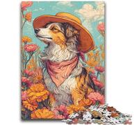 Puzzle per adolescenti 1000 pezzi Cane cowgirl tra fiori di campo per età 14 anni e oltre Bellissimo gioco di design Bellissimo gioco di design Ottimo regalo 26x38cm