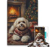 Puzzle per adolescenti 1000 pezzi Cane Havanese con maglione natalizio di Fireplace Analisi e giochi di logica educativi per bambini dai 14 anni in su 50x75cm