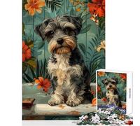 Puzzle per adolescenti 1000 pezzi Cane Schnauzer nano nella vasca da bagno Decorazione per la casa Giocattoli Regali per donne Uomini Giochi educativi per compleanno Natale Dimensioni 38x26cm