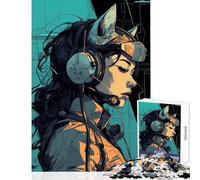 Puzzle per adolescenti 1000 pezzi Cat Woman con cuffie giocattolo educativo idee regalo per giochi educativi migliora l'amore tra coppie dimensioni 38x26cm