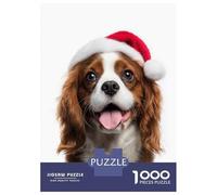 Puzzle Per Adolescenti 1000 Pezzi Cavalier King Charles Spaniel Dog with Santa Hat Portrait Puzzle Per Adulti Giocattolo Decorazione Da Parete Un'opera D'arte Regali Unici Per Compleanno E Natale 38x2
