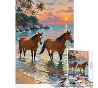 Puzzle per adolescenti 1000 pezzi Cavalli nell'oceano al tramonto Giocattolo Decorazione da parete Idee regalo Gioco rompicapo Migliora l'amore tra coppie Dimensioni 38x52cm