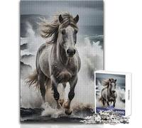 Puzzle per adolescenti 1000 pezzi Cavallo bianco al galoppo tra le onde dell'oceano Gioco educativo per famiglie Decorazione perfetta Giocattolo Decorazione da parete Dimensioni 50x75cm