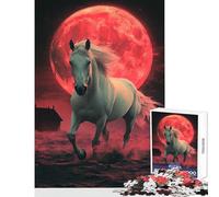 Puzzle per adolescenti 1000 pezzi Cavallo bianco sotto la luna di sangue Giocattolo Decorazione da parete Regalo Compleanno Giochi educativi Allena il tuo cervello e le tue mani Dimensioni 38x52cm
