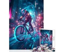 Puzzle per adolescenti 1000 pezzi Ciclista nella città al neon Giocattoli antistress Ottimi regali e giocattoli Gioco per famiglie Allena il tuo cervello e le tue mani Dimensioni 38x52cm