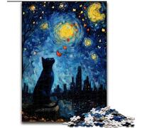 Puzzle per adolescenti 1000 pezzi Cielo notturno Gatto di Van Gogh, attività per famiglie che rafforzano l'amore tra coppie per età 14+ 26x38cm