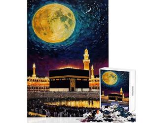 Puzzle per adolescenti 1000 pezzi Cielo notturno La moschea della Kaaba alla Mecca Dipinto Giocattolo educativo Regalo divertente Gioco impossibile Migliorare l'amore tra coppie Dimensioni 38x26cm