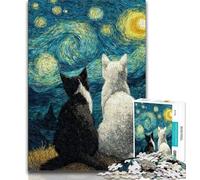 Puzzle per adolescenti 1000 pezzi cielo stellato gatto bianco e nero, attività per famiglie, attività divertenti a casa, regalo di compleanno, regali da viaggio 38x26cm
