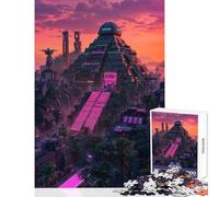 Puzzle per adolescenti 1000 pezzi Città Maya futuristica Giocattolo educativo Regalo per compleanni Giochi educativi con poster abbinato e foglio di quiz Dimensioni 50x75cm